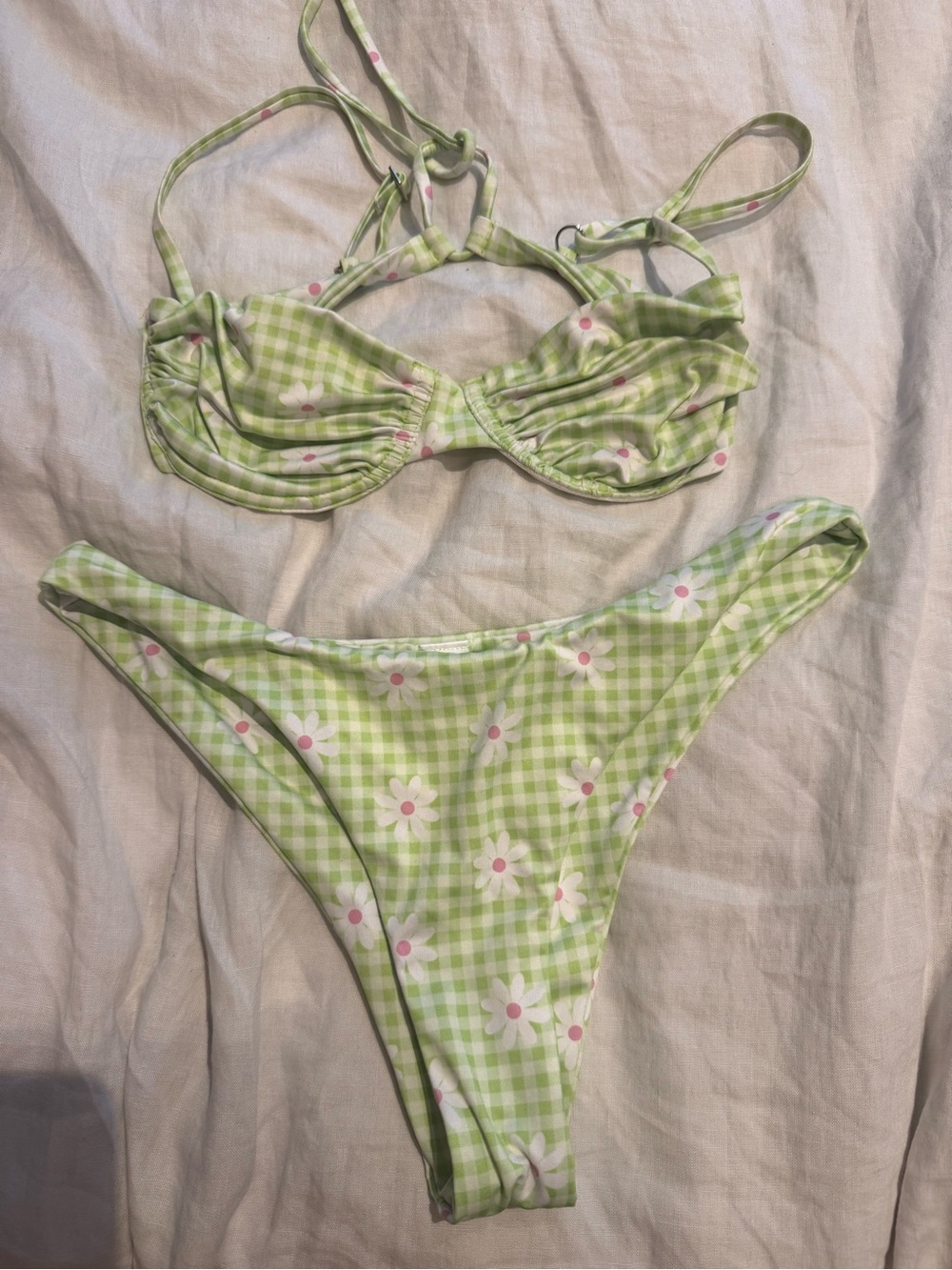 Dolls Kill Green Gingham Daisy Bikini Set